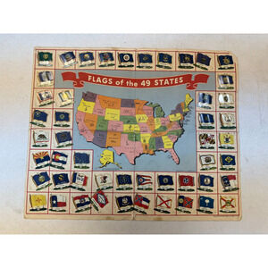 Vintage 1949 United States Map 49 Metal TIN FLAGS Nabisco Promotion Lithograph